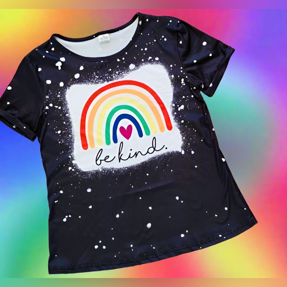 S/L/XL NEW Womens Black Rainbow T-Shirt "BE KIND" Printed Top (mom and me shirt)